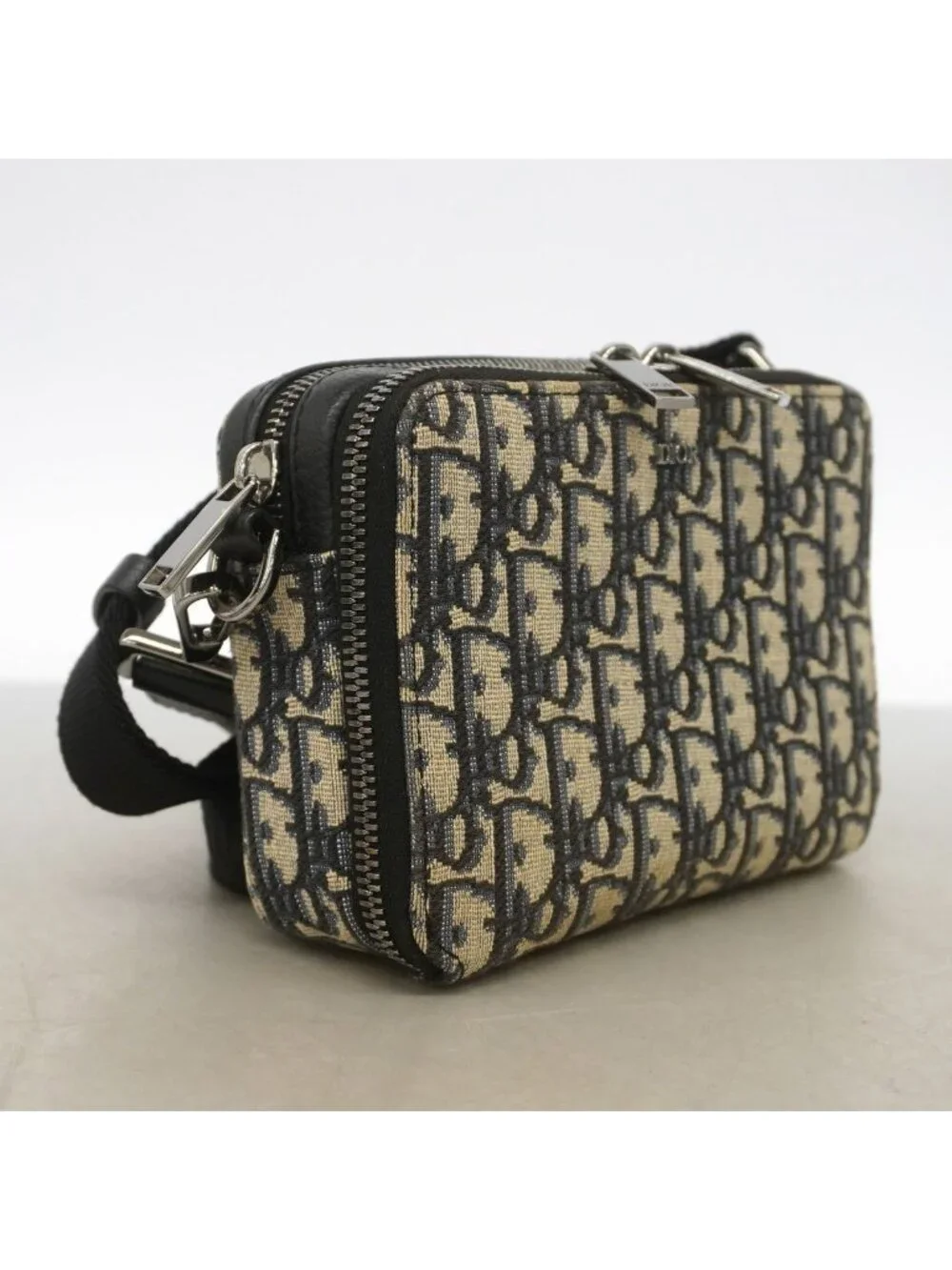 Dior Shoulder Bag Oblique Canvas Black Beige Silver